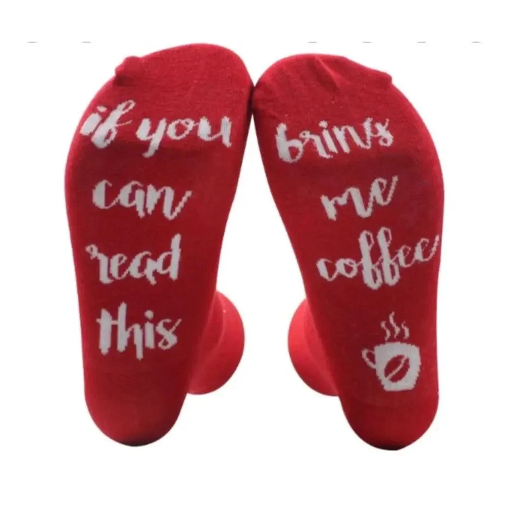 If you can read this bring me coffee red white crew socks